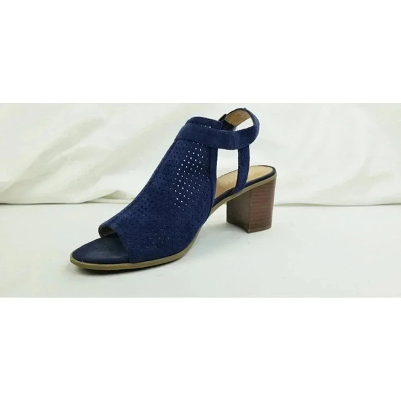 Franco Sarto Size 8M Women's Blue Suede Buckle Ankle Strap Open Toe Block Heel - Picture 6 of 13